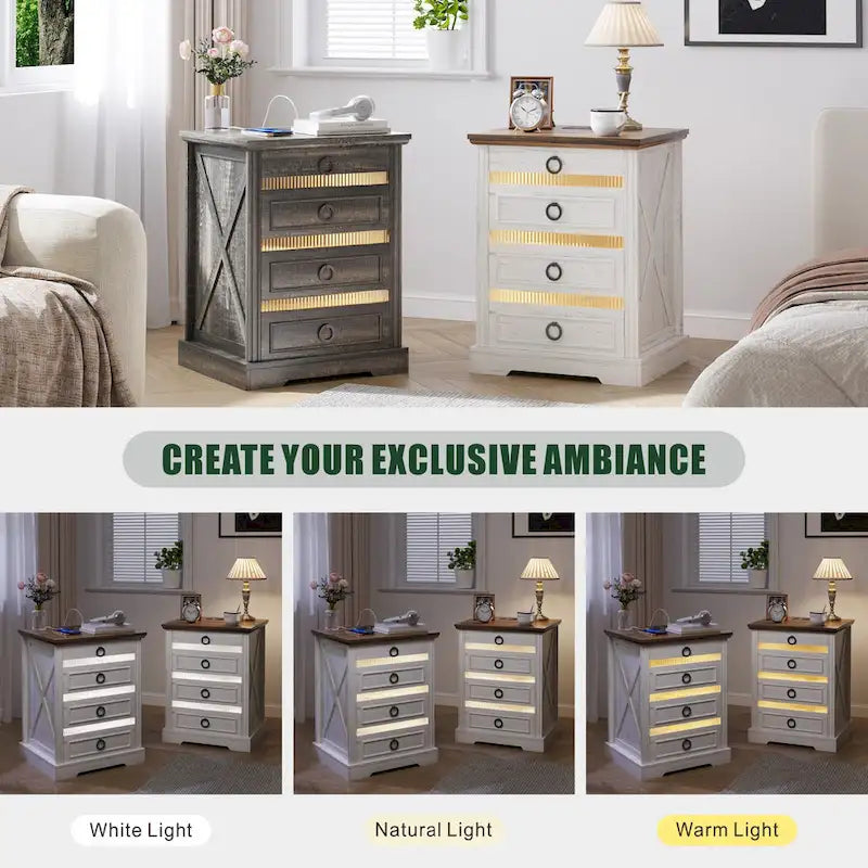 2-Drawer Nightstand With Charging Station and Gun Drawer (Set of 2)