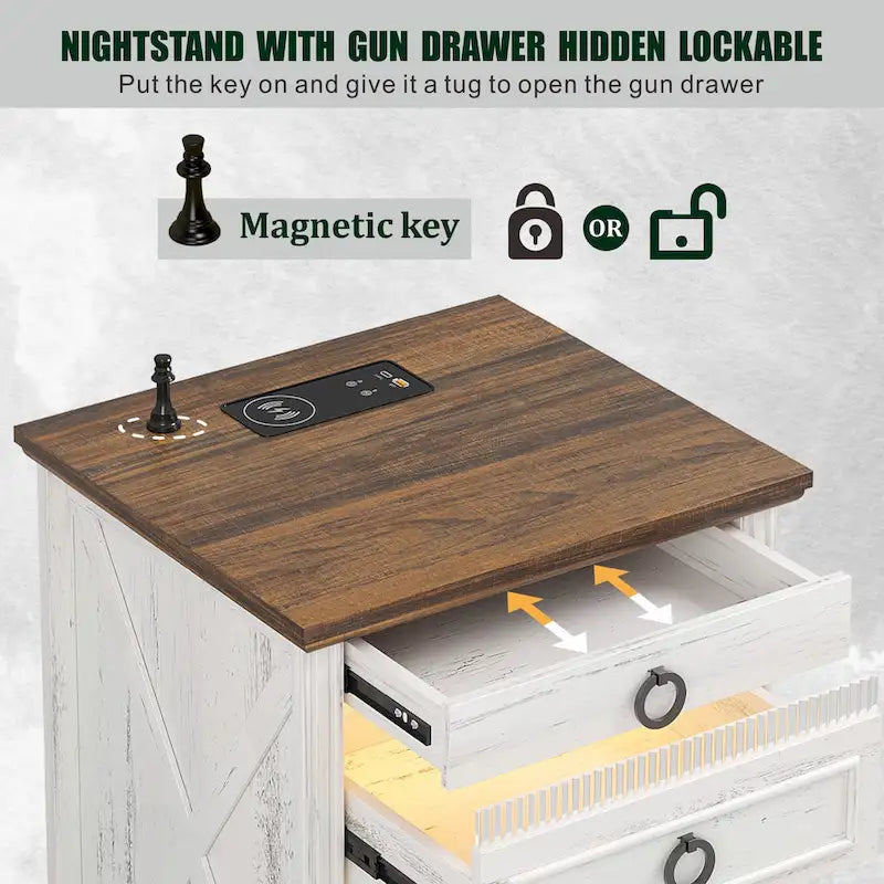 2-Drawer Nightstand With Charging Station and Gun Drawer (Set of 2)