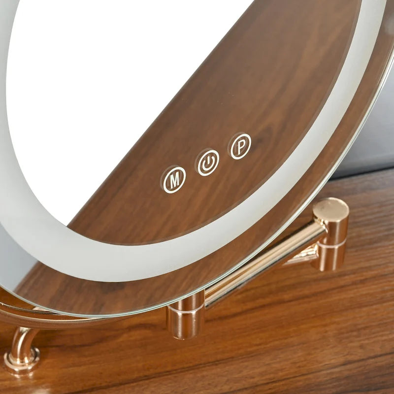 Corner Makeup Vanity Desk With Mirror & LED Lights