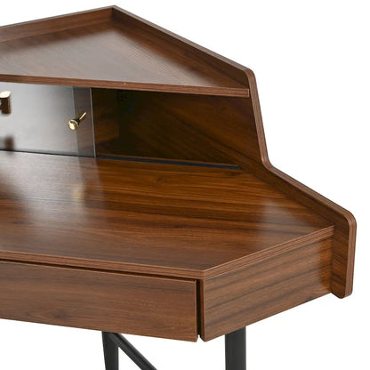 Corner Makeup Vanity Desk With Mirror & LED Lights