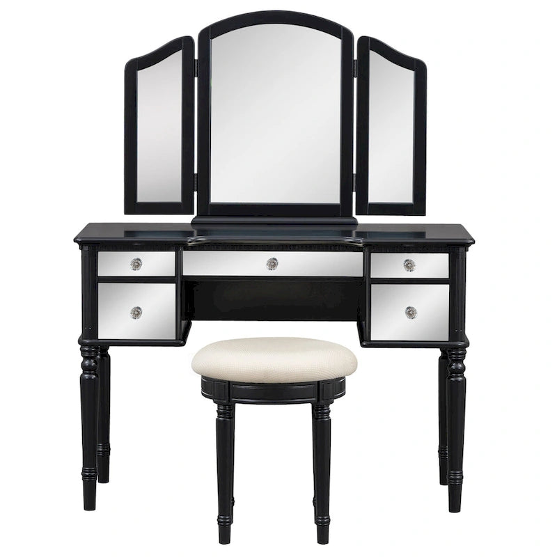 43 Dressing Table Set with Mirrored Drawers and Stool