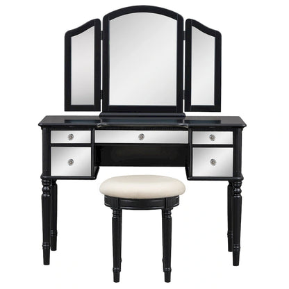 43 Dressing Table Set with Mirrored Drawers and Stool