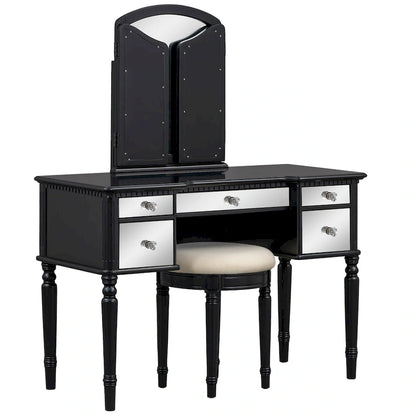 43 Dressing Table Set with Mirrored Drawers and Stool