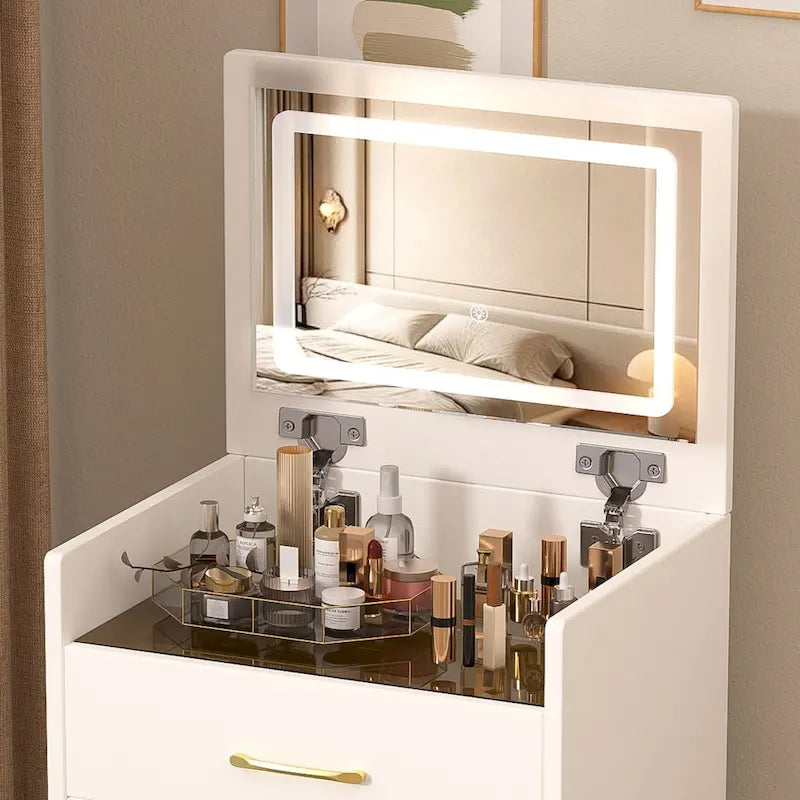 3 in 1 Vanity Desk with open Top Mirror