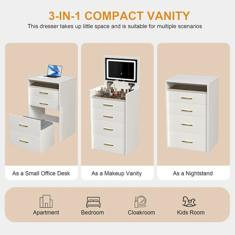 3 in 1 Vanity Desk with open Top Mirror