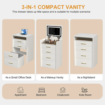 3 in 1 Vanity Desk with open Top Mirror