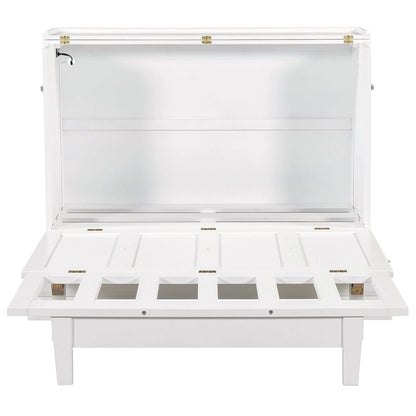 Farmhouse Murphy Bed Convertible Space-Saving Cube Chest Cabinet with Large Drawers and Charging Station, Foldable Platform Bed