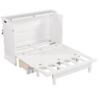 Farmhouse Murphy Bed Convertible Space-Saving Cube Chest Cabinet with Large Drawers and Charging Station, Foldable Platform Bed