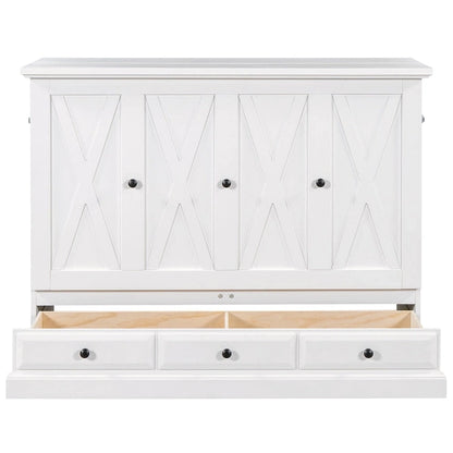 Farmhouse Murphy Bed Convertible Space-Saving Cube Chest Cabinet with Large Drawers and Charging Station, Foldable Platform Bed