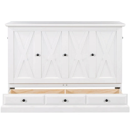 Farmhouse Murphy Bed Convertible Space-Saving Cube Chest Cabinet with Large Drawers and Charging Station, Foldable Platform Bed