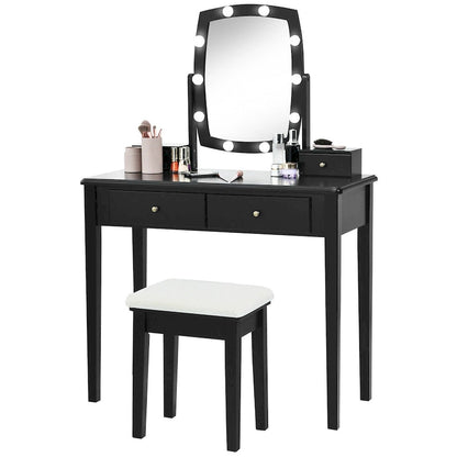Gymax Vanity Table Set with Lighted Mirror Adjustable 10 Bulbs Dresser - See Details