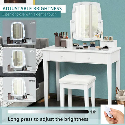 Gymax Vanity Table Set with Lighted Mirror Adjustable 10 Bulbs Dresser - See Details
