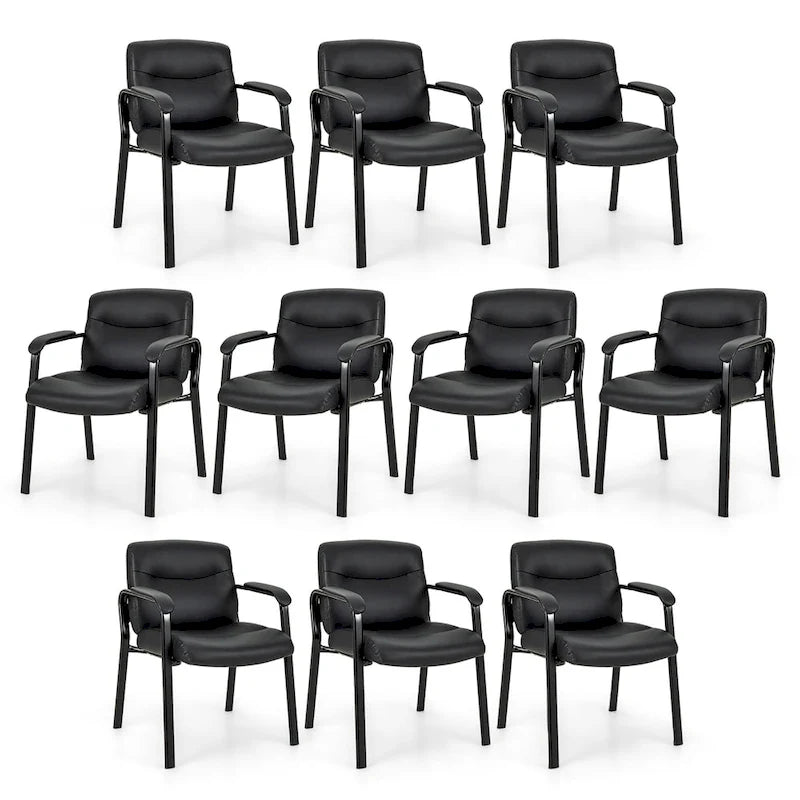 Gymax Set of 10 Waiting Room Chair No Wheels w/ Padded Armrests Guest