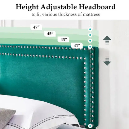 Upholstered Platform Bed Frame with Adjustable HeadboardTwin/Full/Queen Size Beds, Dark Green