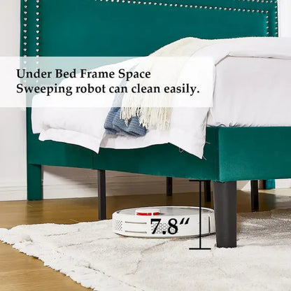 Upholstered Platform Bed Frame with Adjustable HeadboardTwin/Full/Queen Size Beds, Dark Green