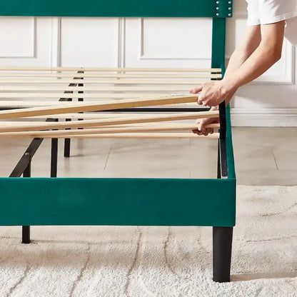 Upholstered Platform Bed Frame with Adjustable HeadboardTwin/Full/Queen Size Beds, Dark Green