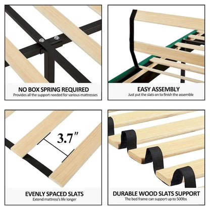 Upholstered Platform Bed Frame with Adjustable HeadboardTwin/Full/Queen Size Beds, Dark Green