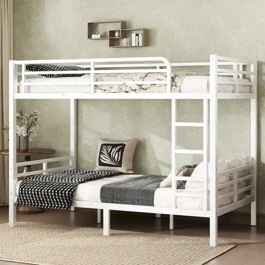 Metal Twin XL over Twin XL Bunk Bed for Teens and Adults,Space-Saving/Noise Reduced/No Box Spring Needed,White