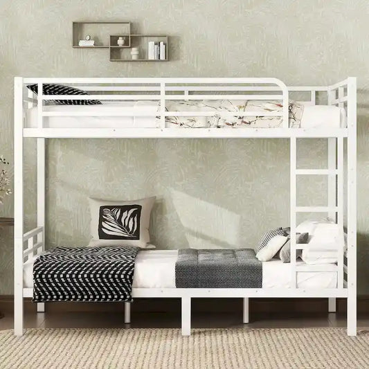 Metal Twin XL over Twin XL Bunk Bed for Teens and Adults,Space-Saving/Noise Reduced/No Box Spring Needed,White