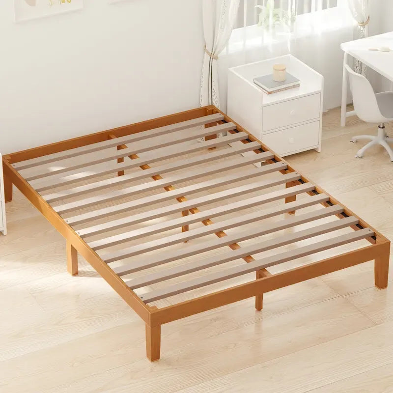 Queen Size Solid Wood Platform Bed with 1000lb Capacity, Under-Bed Storage ( No Headboard)