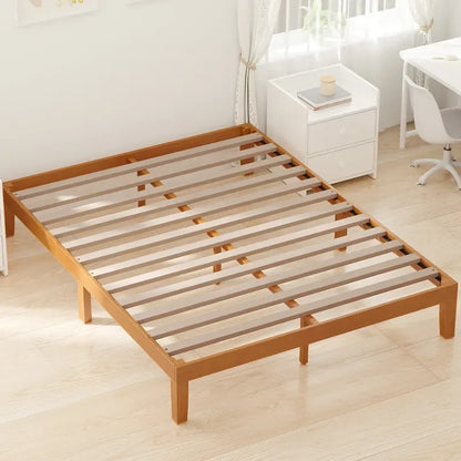 Queen Size Solid Wood Platform Bed with 1000lb Capacity, Under-Bed Storage ( No Headboard)