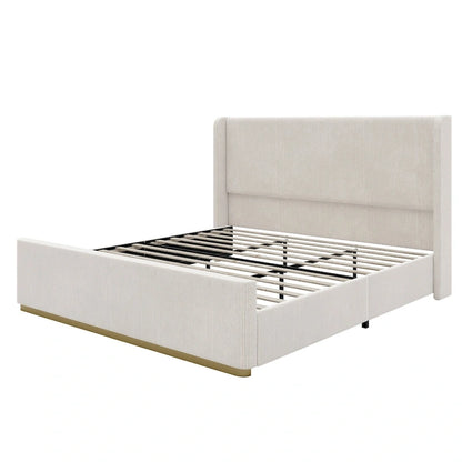 King Size Corduroy Upholstered Bed with 47 Wingback Headboard with Metal/Wood Frame (No Box Spring Needed)