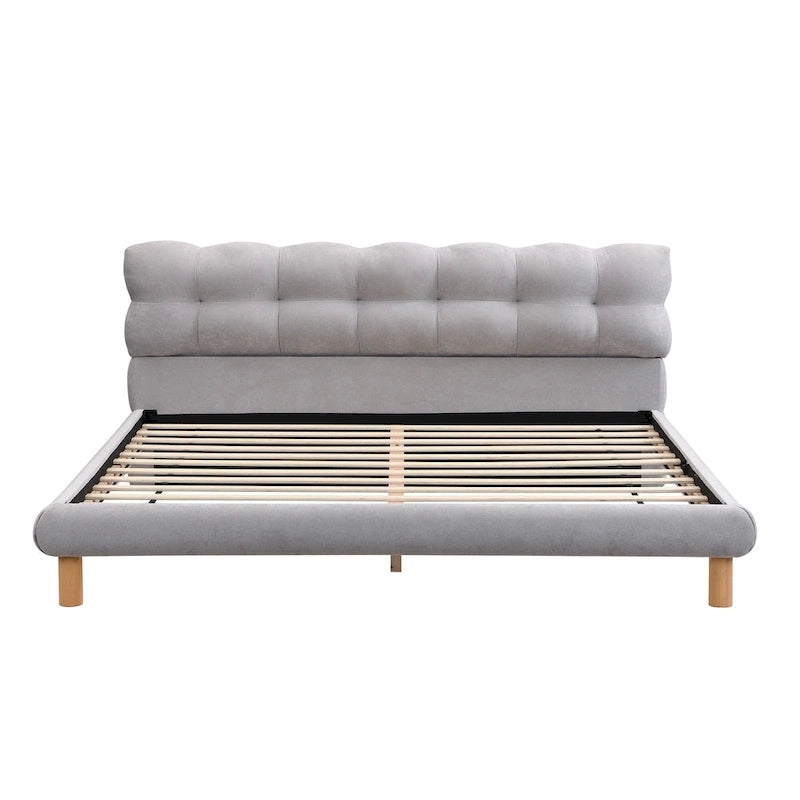 King Size Upholstered Platform with Cookie-Shaped Headboard 12 Slat Support
