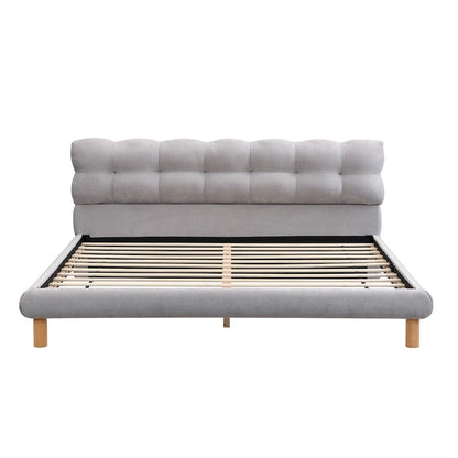 King Size Upholstered Platform with Cookie-Shaped Headboard 12 Slat Support