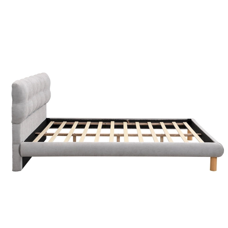 King Size Upholstered Platform with Cookie-Shaped Headboard 12 Slat Support