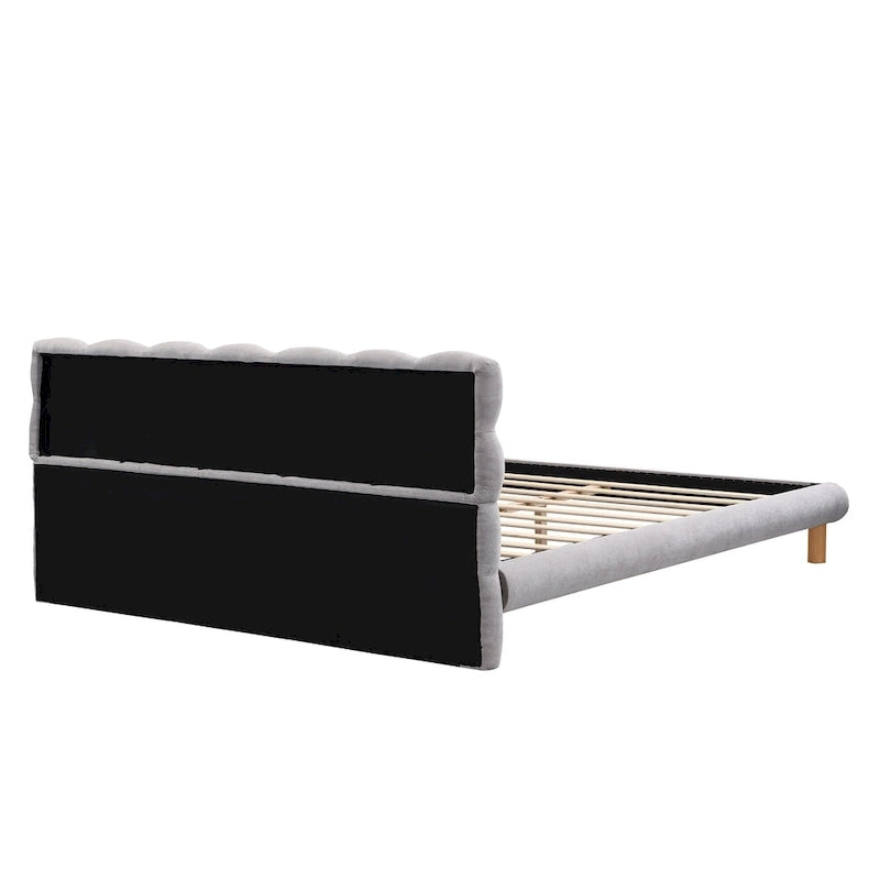 King Size Upholstered Platform with Cookie-Shaped Headboard 12 Slat Support