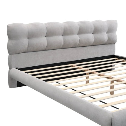 King Size Upholstered Platform with Cookie-Shaped Headboard 12 Slat Support