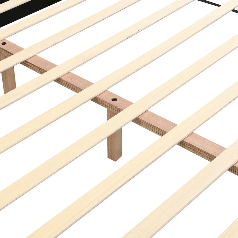 King Size Upholstered Platform with Cookie-Shaped Headboard 12 Slat Support