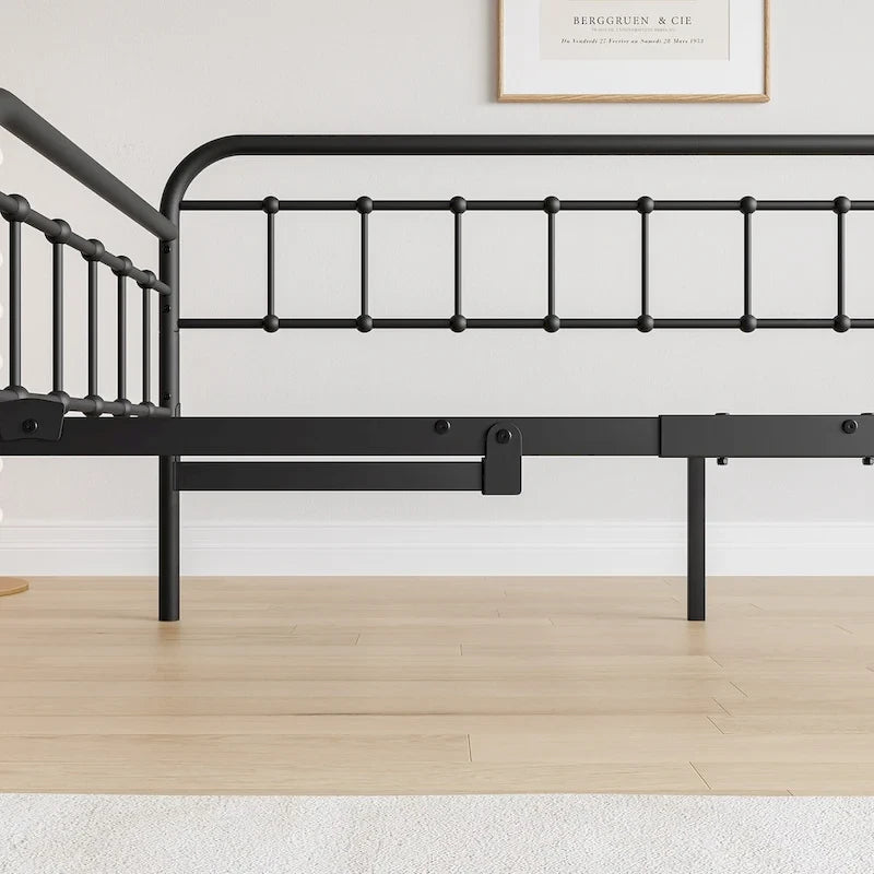 Twin Size Metal Daybed with Trundle and Heavy Duty Steel Slat Support for Bedroom