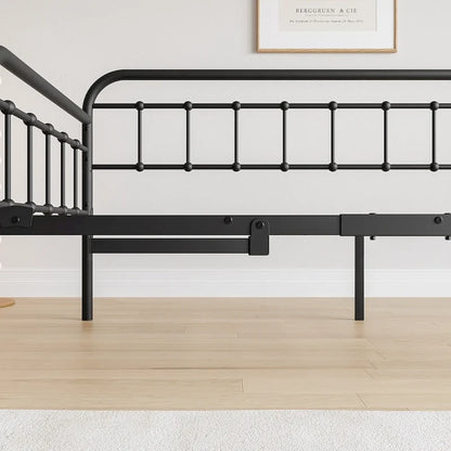Twin Size Metal Daybed with Trundle and Heavy Duty Steel Slat Support for Bedroom
