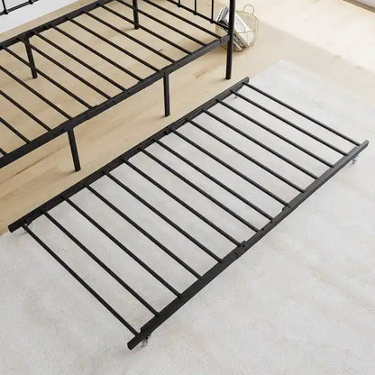 Twin Size Metal Daybed with Trundle and Heavy Duty Steel Slat Support for Bedroom