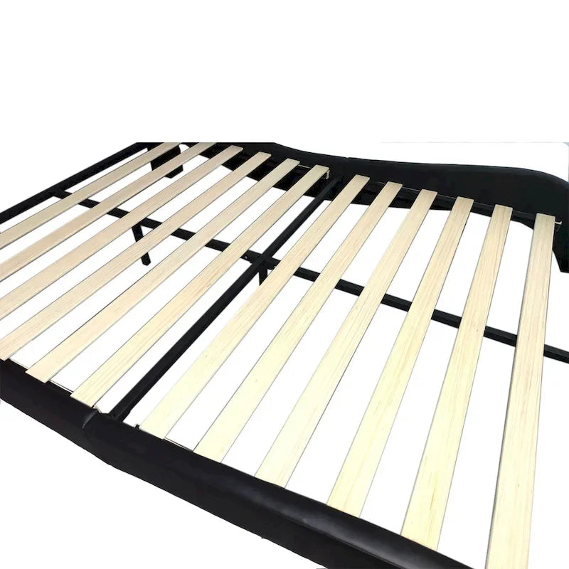 Queen Size Faux Leather Upholstered Platform Bed with LED Lighting and Wood Slat Support