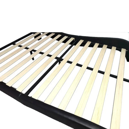 Queen Size Faux Leather Upholstered Platform Bed with LED Lighting and Wood Slat Support
