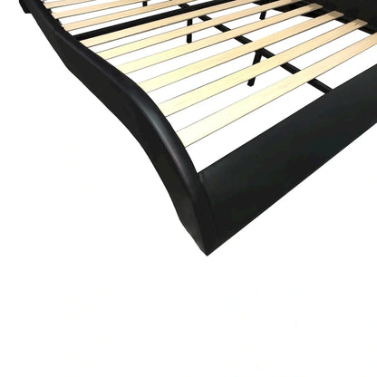 Queen Size Faux Leather Upholstered Platform Bed with LED Lighting and Wood Slat Support