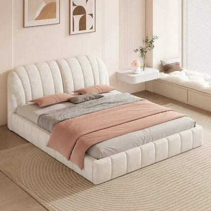 Modern Queen Size Upholstered Bed with Thick Fabric