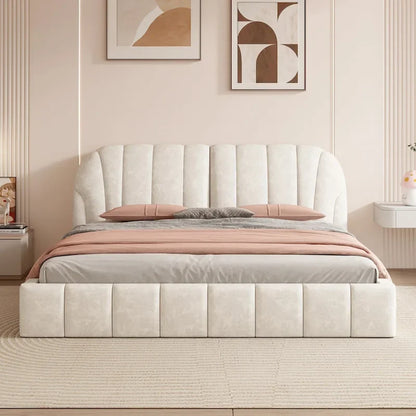 Modern Queen Size Upholstered Bed with Thick Fabric
