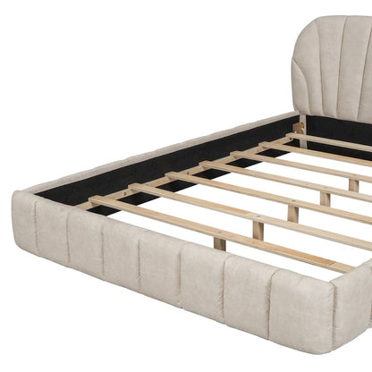 Modern Queen Size Upholstered Bed with Thick Fabric