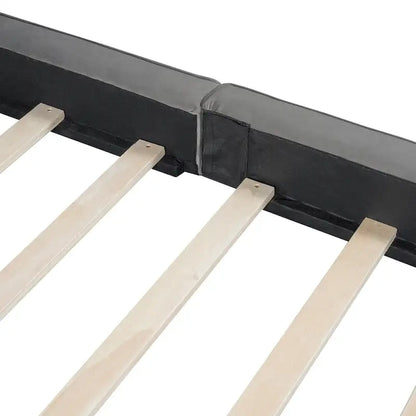 Gray Queen Size Upholstered Bed with Velvet Fabric