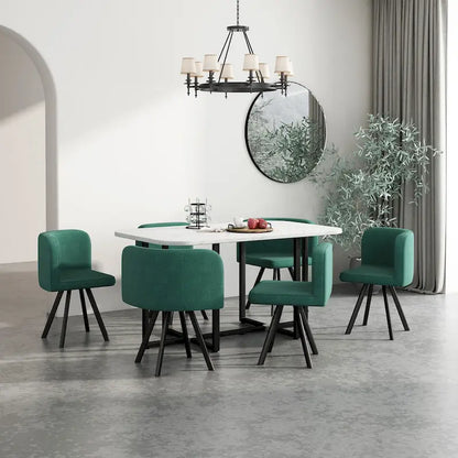 Modern 7-Piece Dining Set with Rectangular Marble Table & 6 Upholstered Chairs