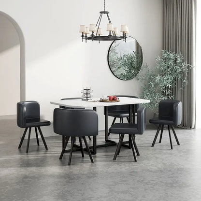 Modern 7-Piece Dining Set with Rectangular Marble Table & 6 Upholstered Chairs