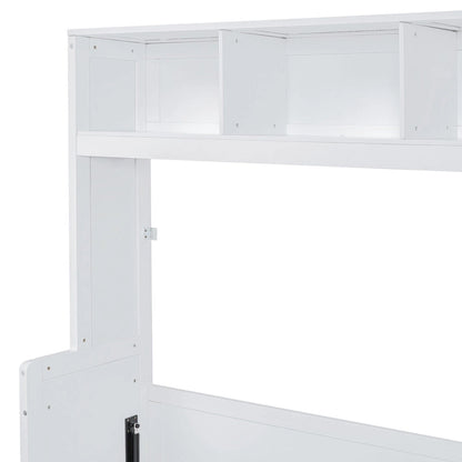 White Full Size Murphy Bed with Built-in Shelf and Drawers