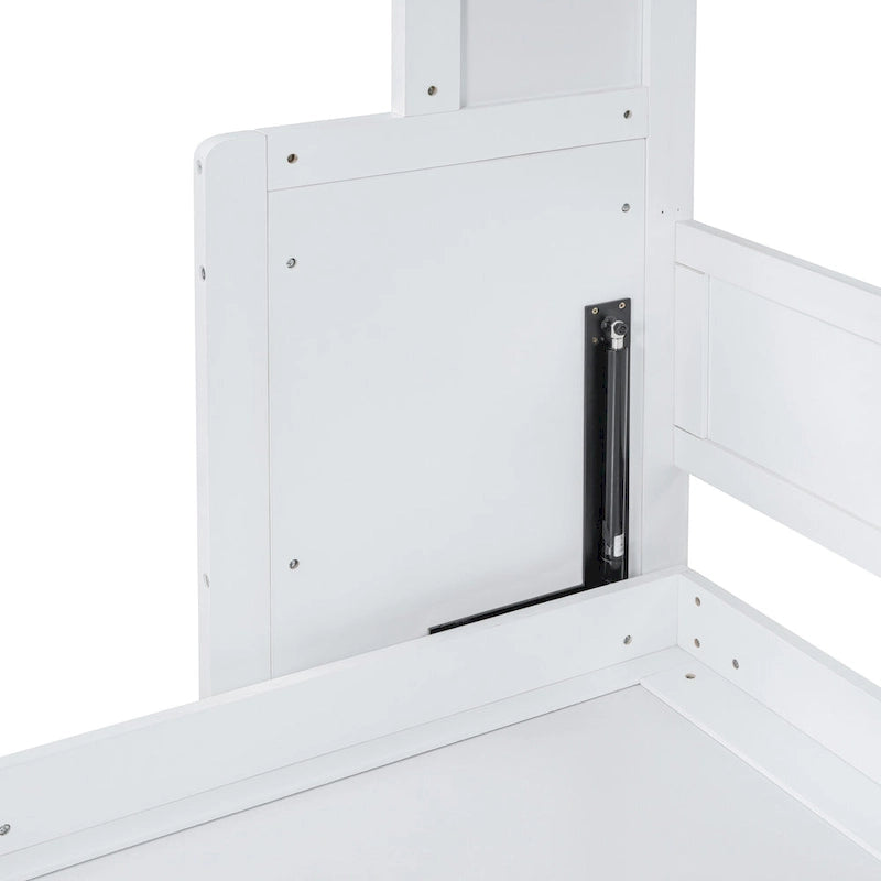 White Full Size Murphy Bed with Built-in Shelf and Drawers