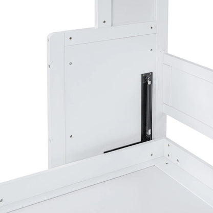 White Full Size Murphy Bed with Built-in Shelf and Drawers