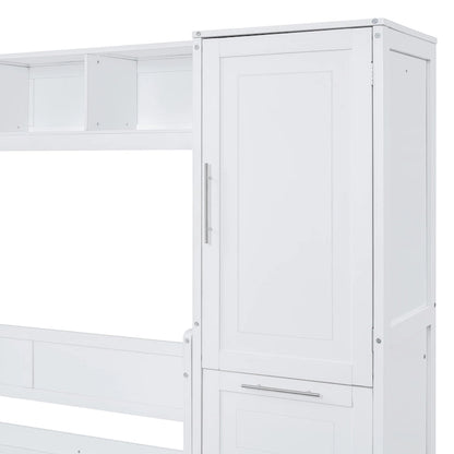 White Full Size Murphy Bed with Built-in Shelf and Drawers