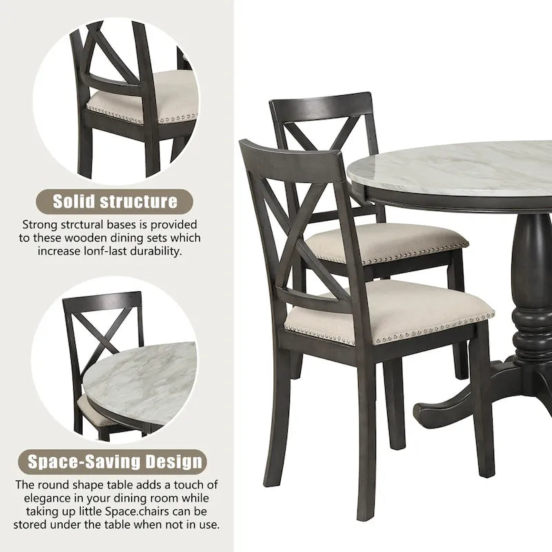 5-Piece Modern Wooden Dining Set with Round Table & Chairs