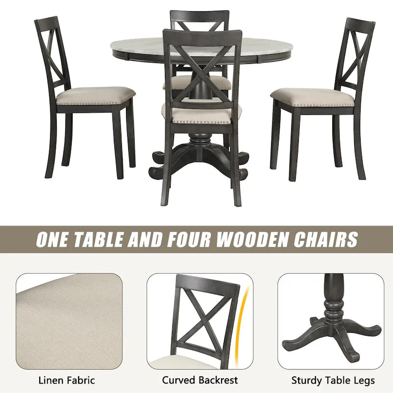 5-Piece Modern Wooden Dining Set with Round Table & Chairs